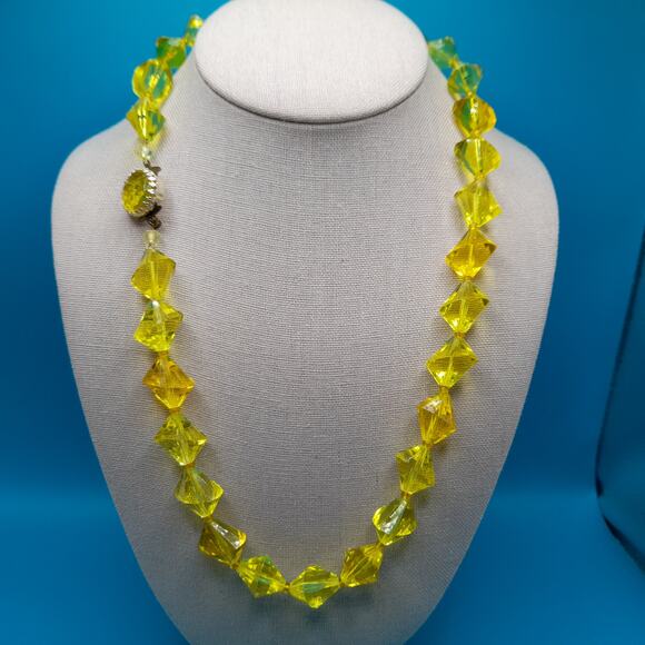 Vintage W Germany Yellow Acrylic Bead Necklace 1950s Button Clasp main image 4